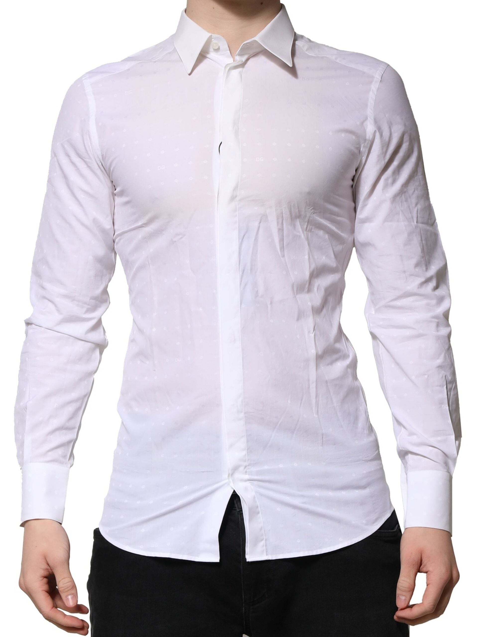Dolce & Gabbana White Cotton GOLD Dress Formal Shirt