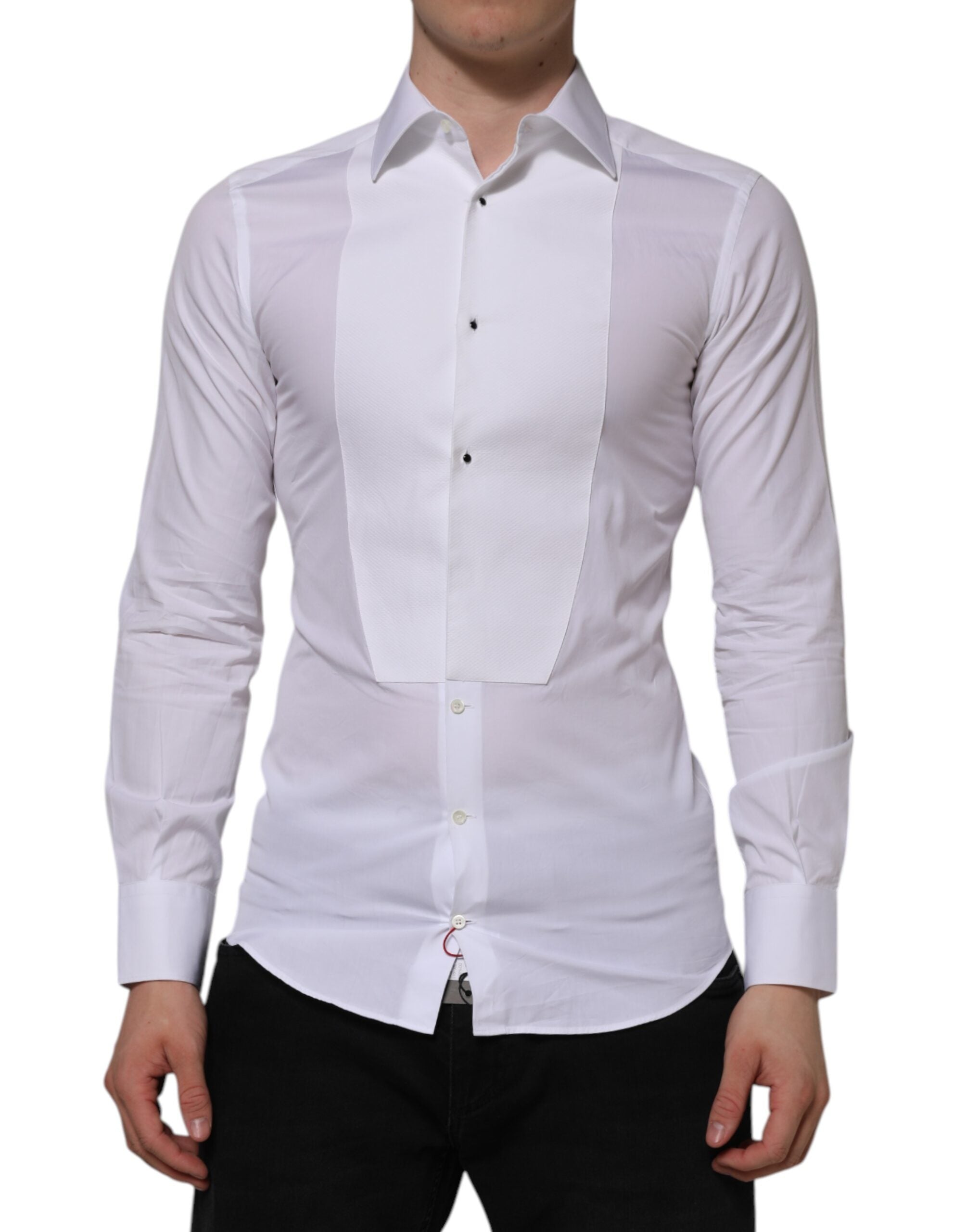 Dolce & Gabbana White Bib Cotton Poplin GOLD Formal Shirt