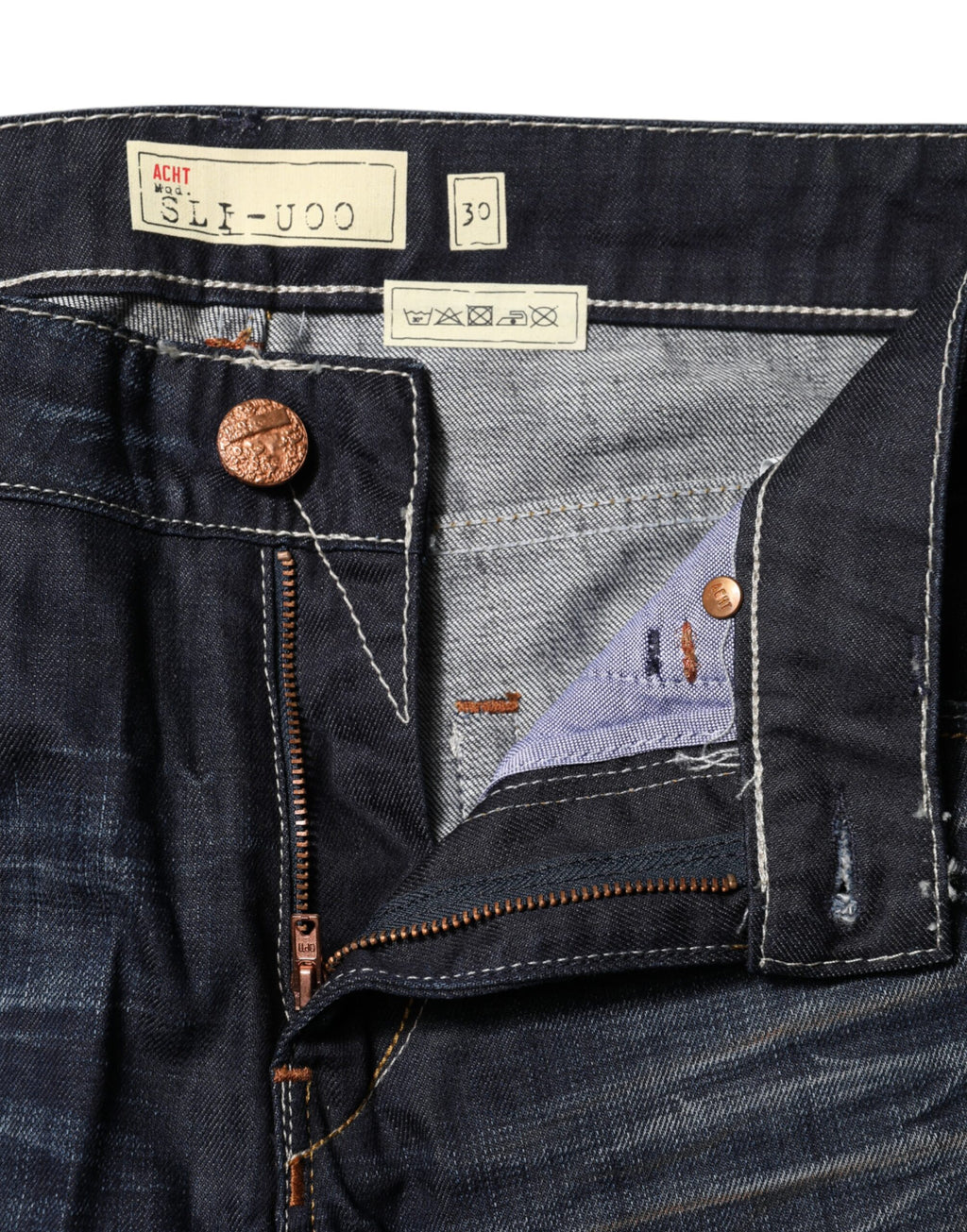 Blå tvättade bomullsjeans med medelhög midja och utsvängda denim