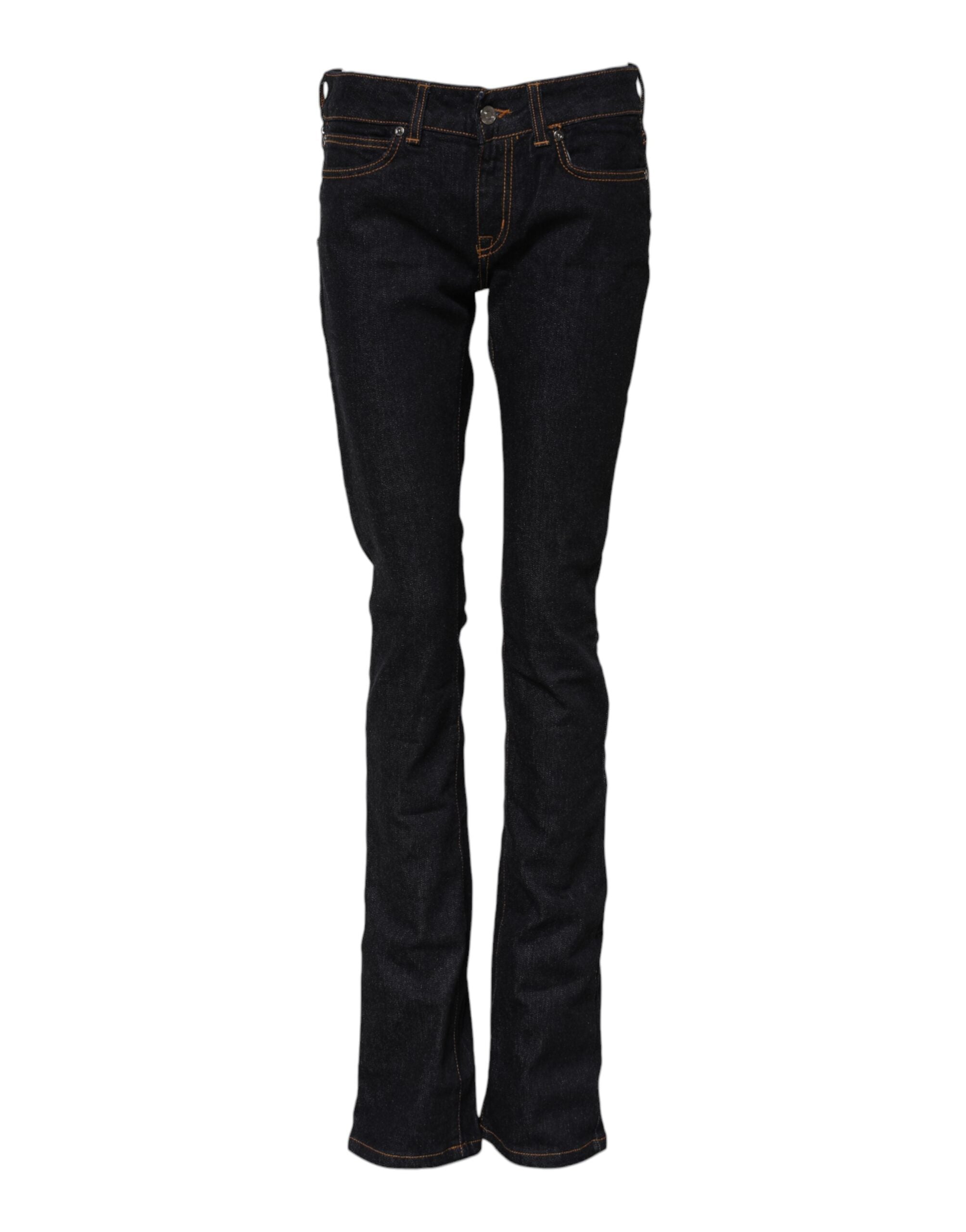 Mörkblå bomulls skinny jeans med medelhög midja