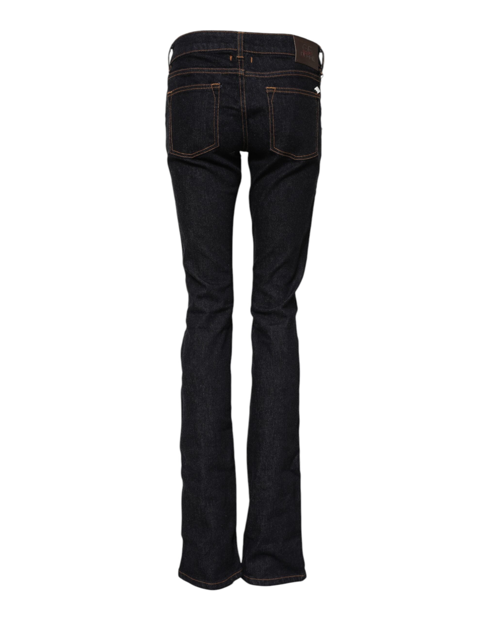 Mörkblå bomulls skinny jeans med medelhög midja