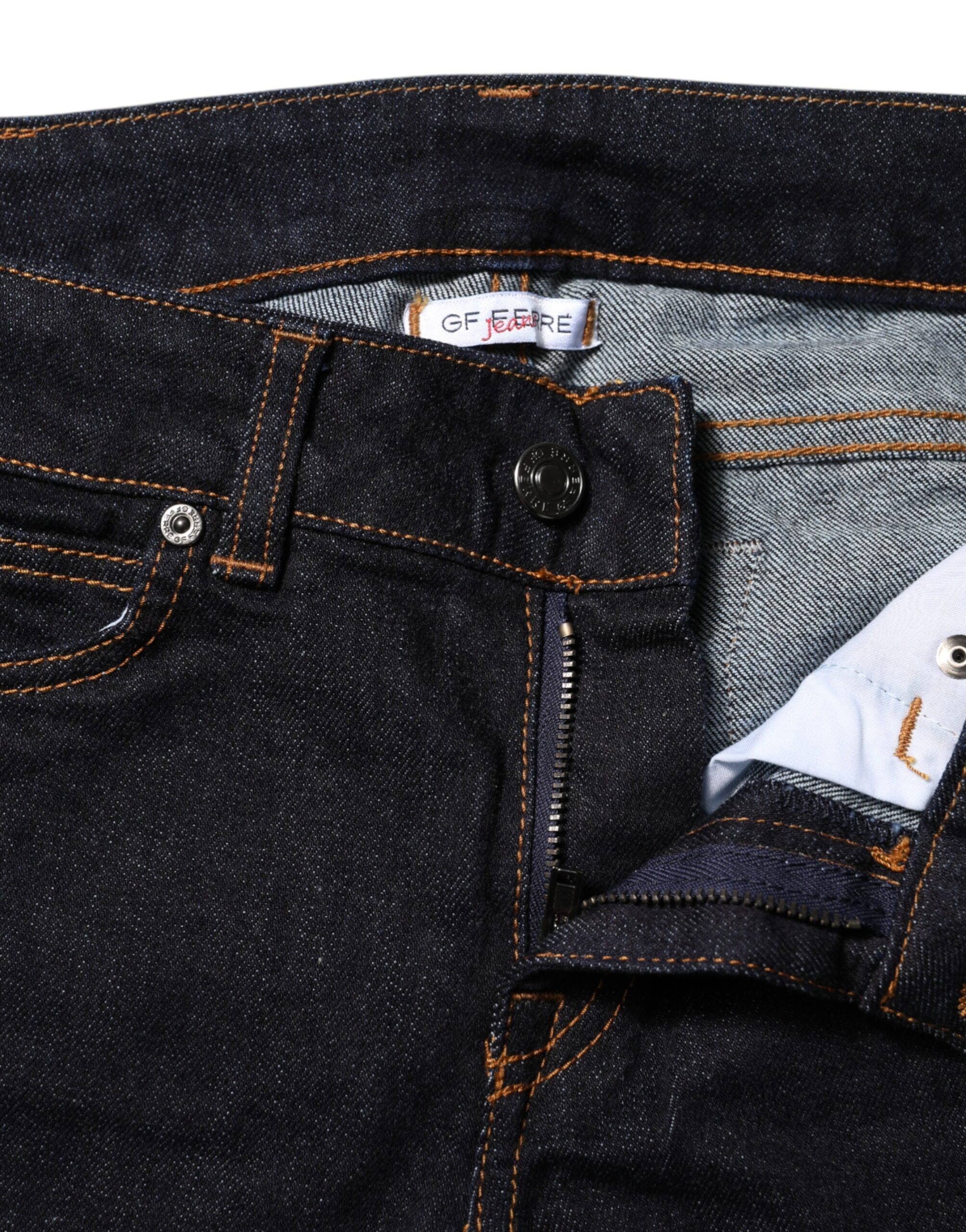 Mörkblå bomulls skinny jeans med medelhög midja