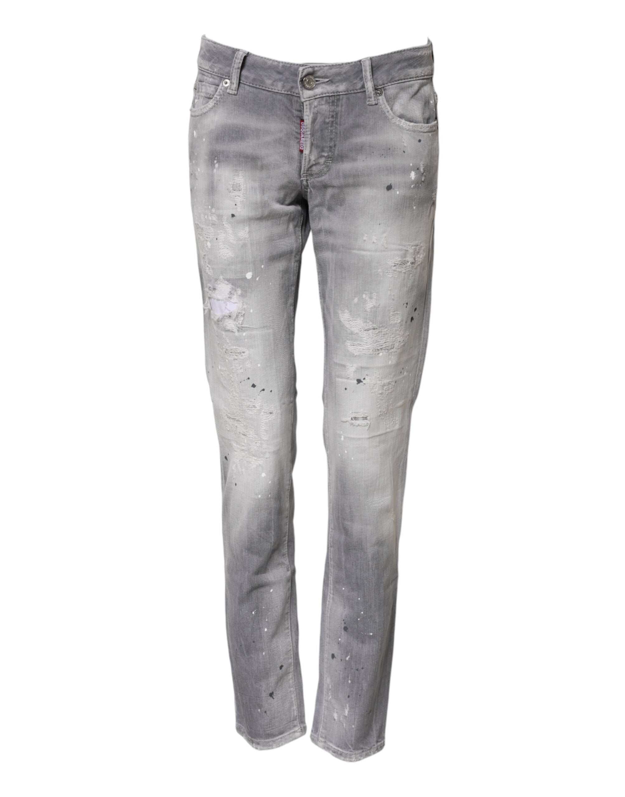 Grå tvättade avsmalnande jeans med medelhög midja