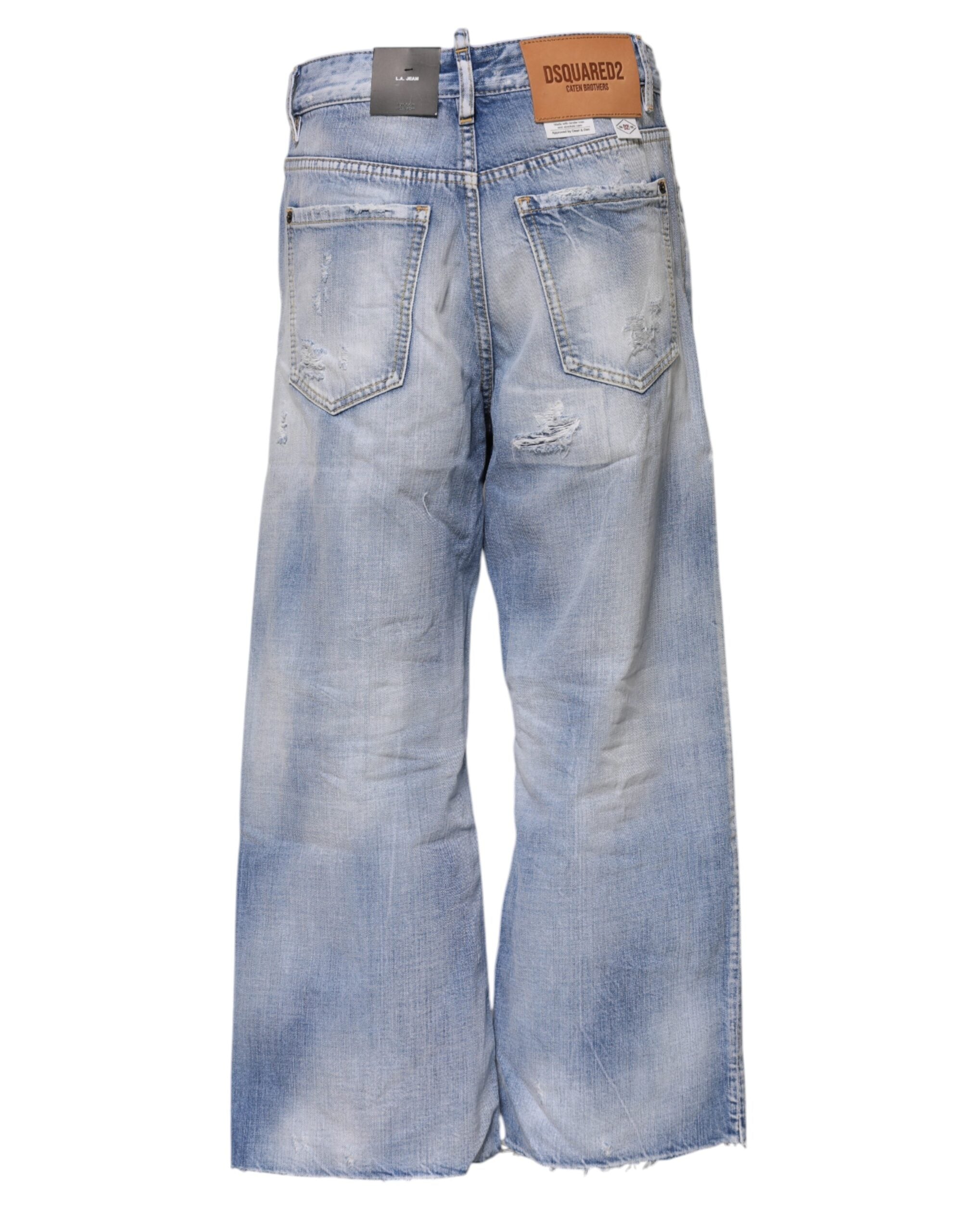 Blå tvättade jeans med hög midja och vida ben