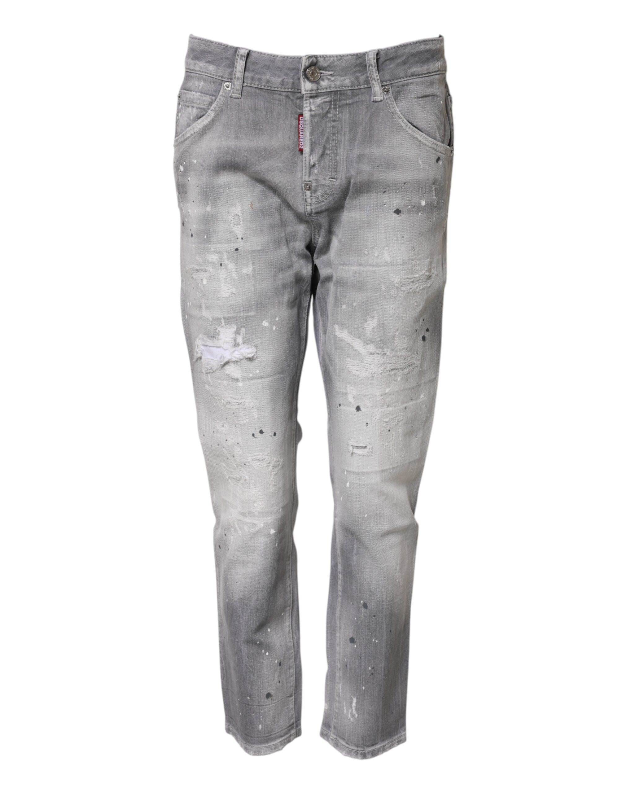 Grå tvättade avsmalnande jeans med medelhög midja