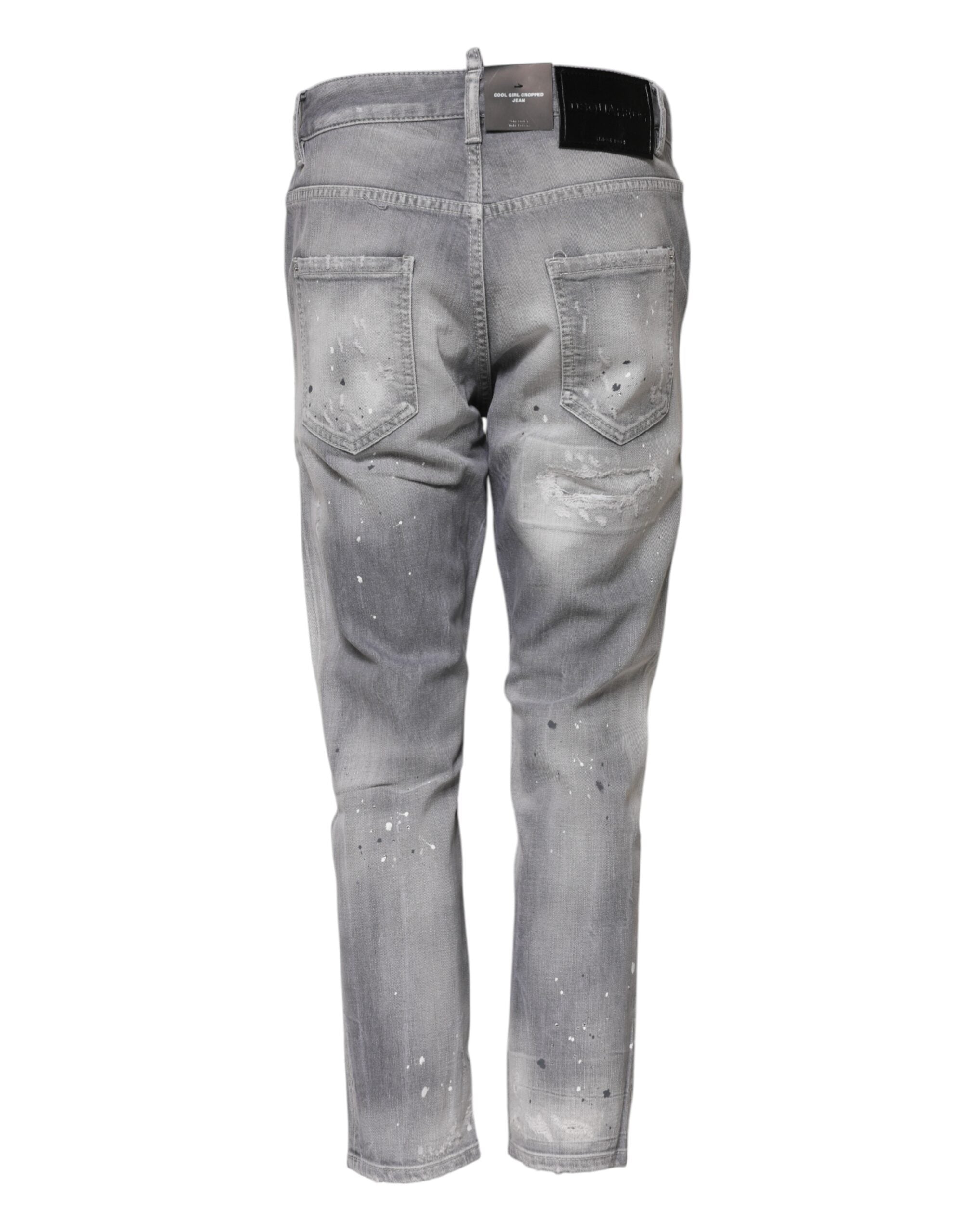 Grå tvättade avsmalnande jeans med medelhög midja