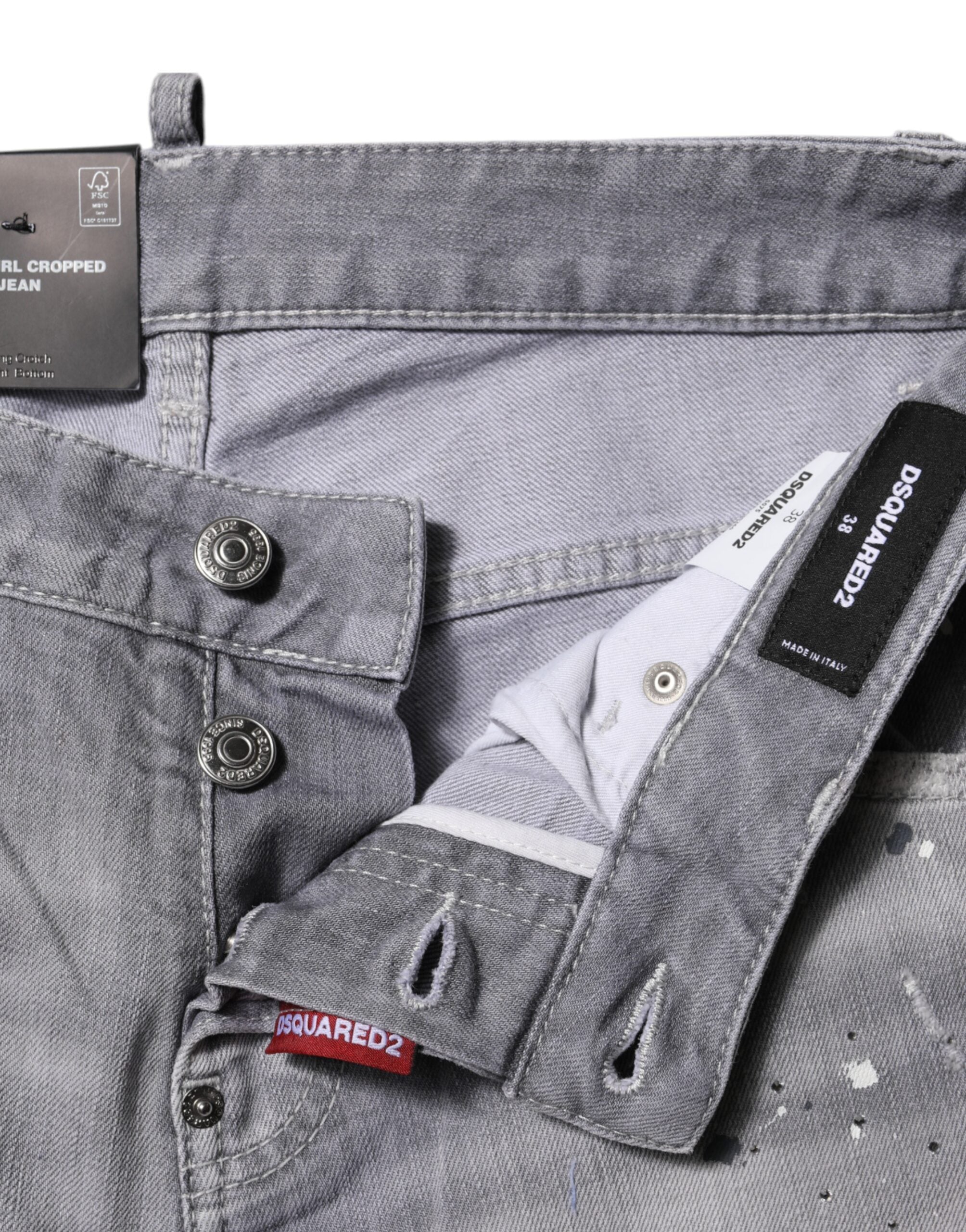 Grå tvättade avsmalnande jeans med medelhög midja