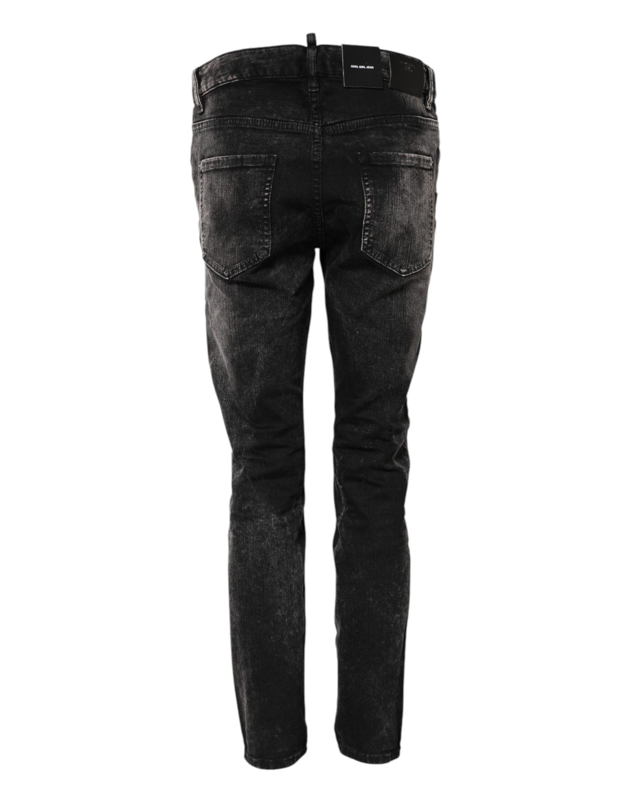 Svarta tvättade avsmalnande jeans med medelhög midja