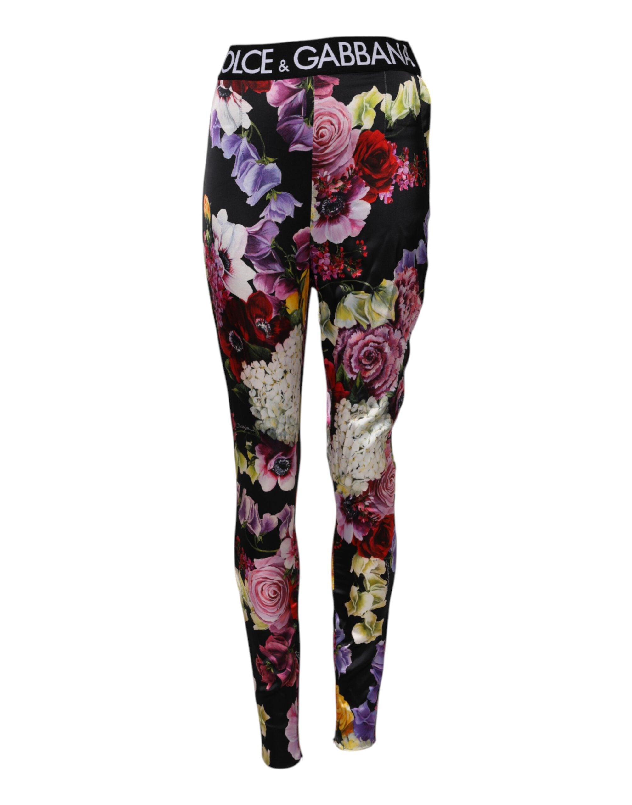 Flerfärgade blommiga leggings med stretchig midja