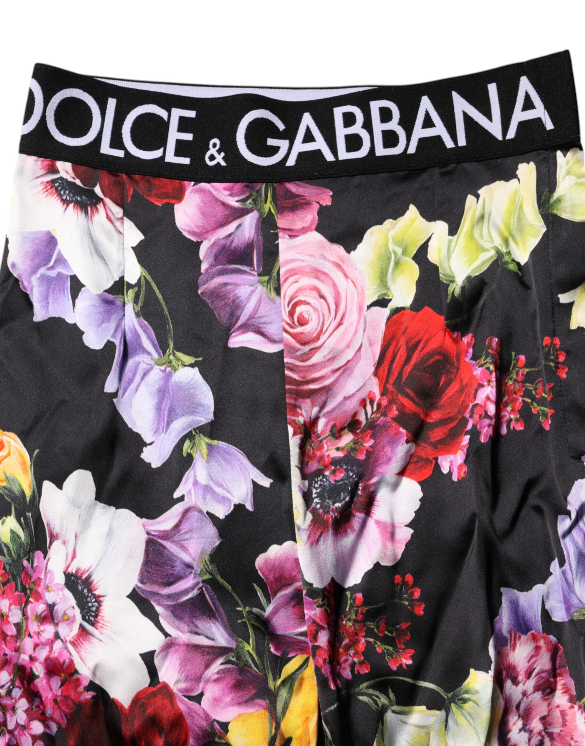 Flerfärgade blommiga leggings med stretchig midja
