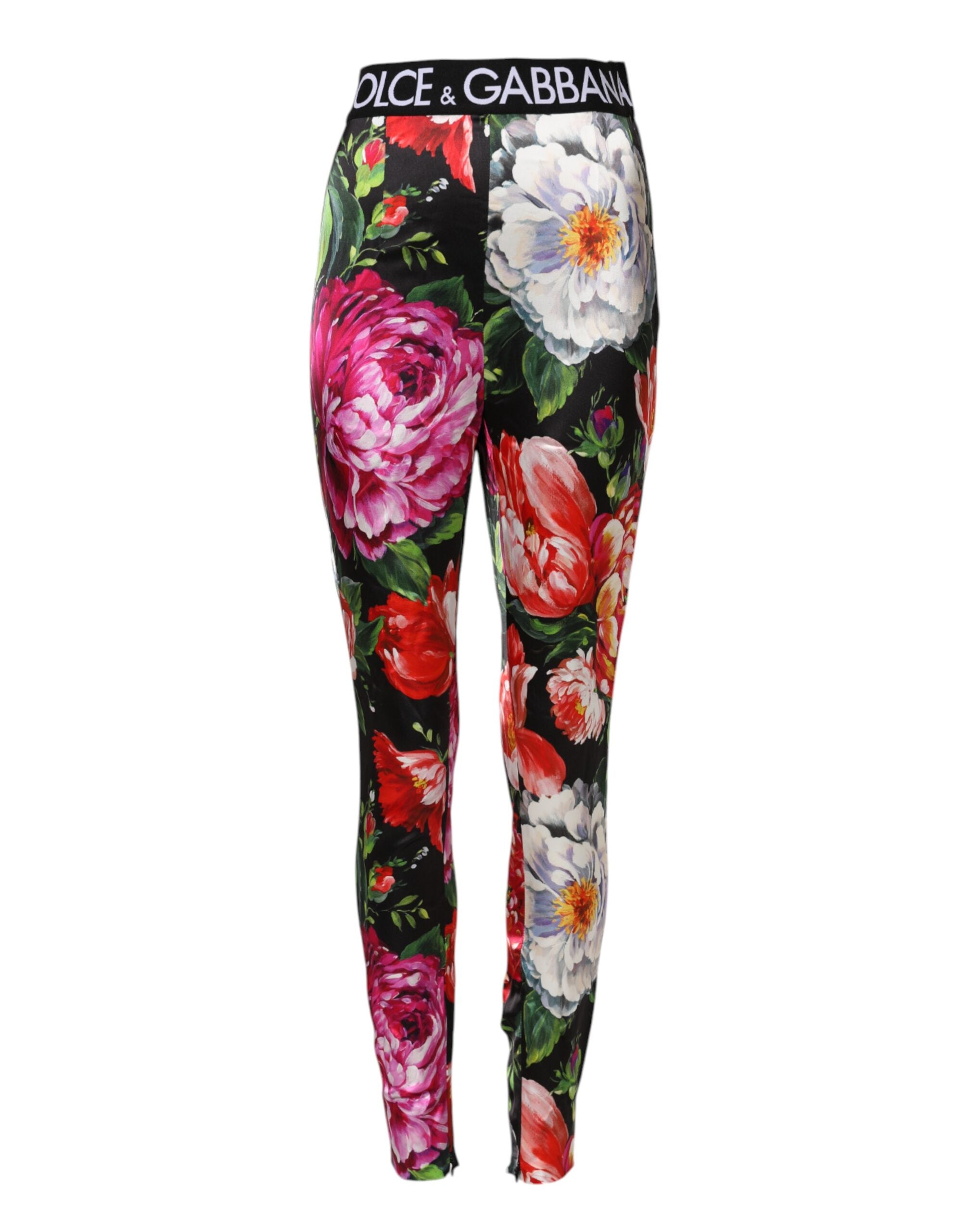Flerfärgade blommiga leggings med stretchig midja