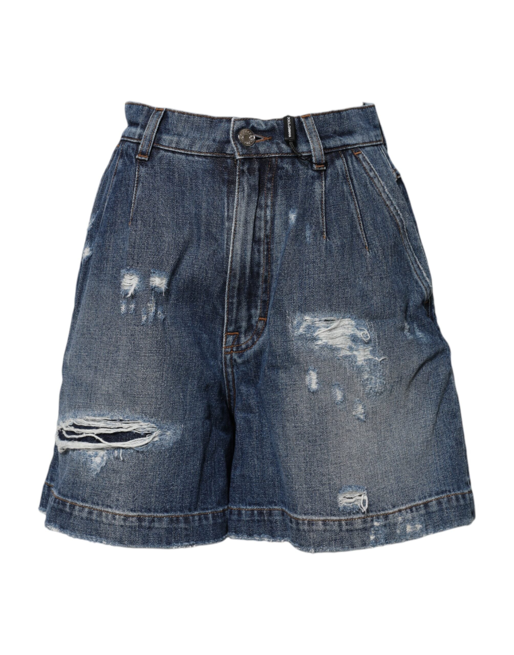 Blå bomullsshorts i fillete denim