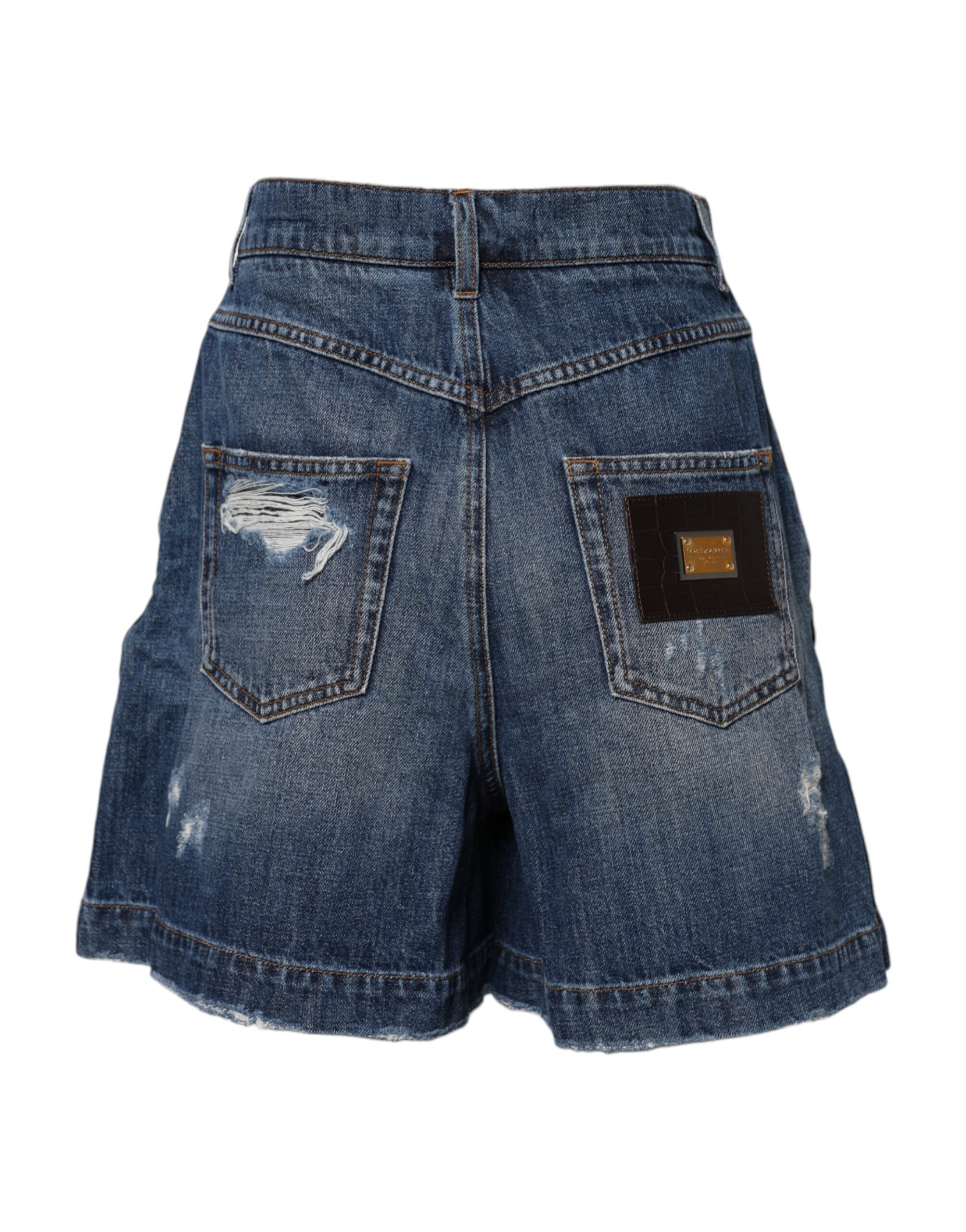 Blå bomullsshorts i fillete denim