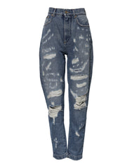 Dolce & Gabbana Blue Tattered High Waist Women Denim Jeans