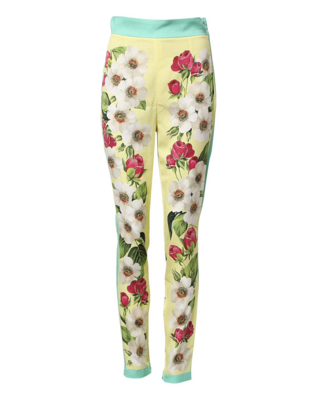 Gula sidenleggings med blommönster