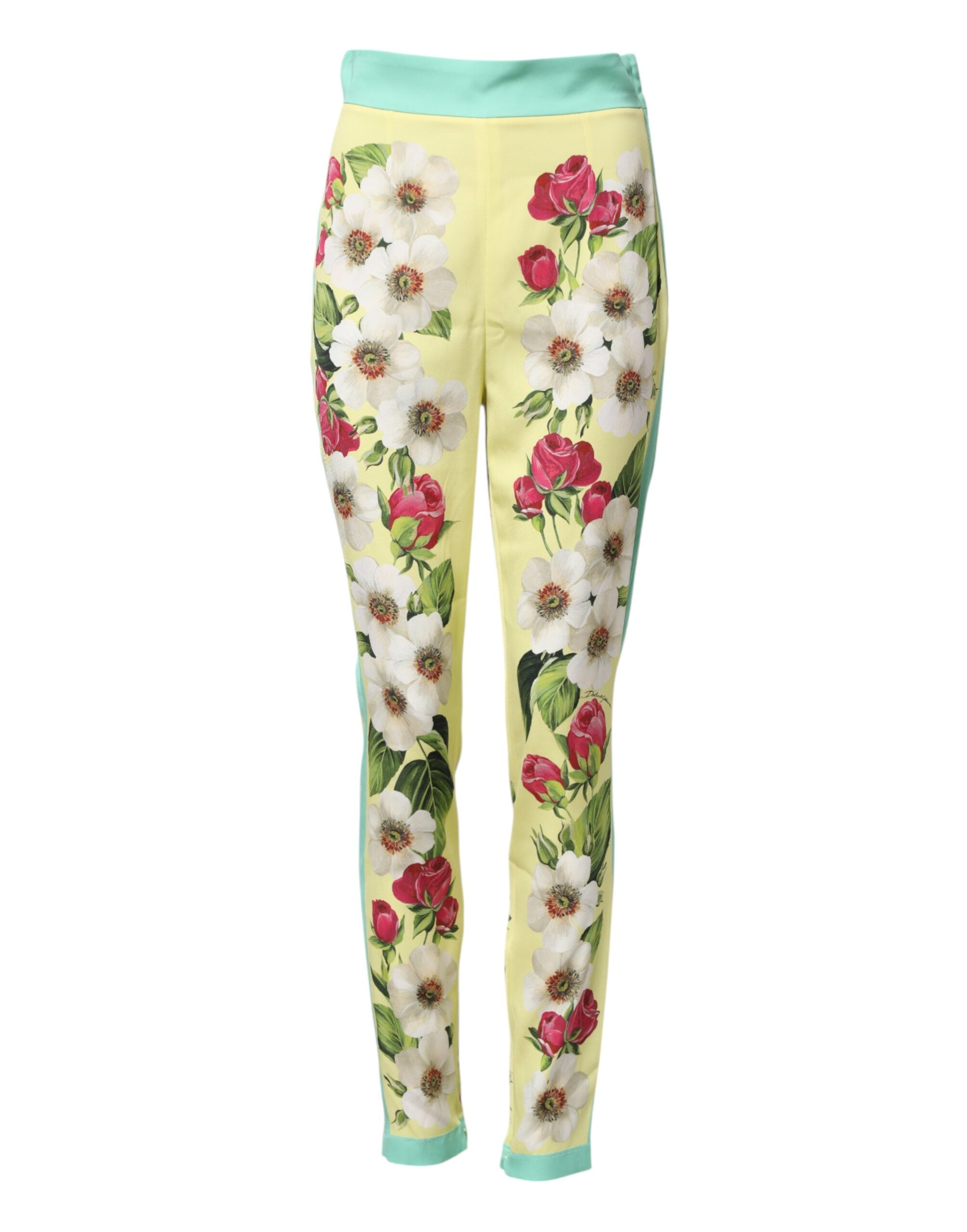 Gula sidenleggings med blommönster