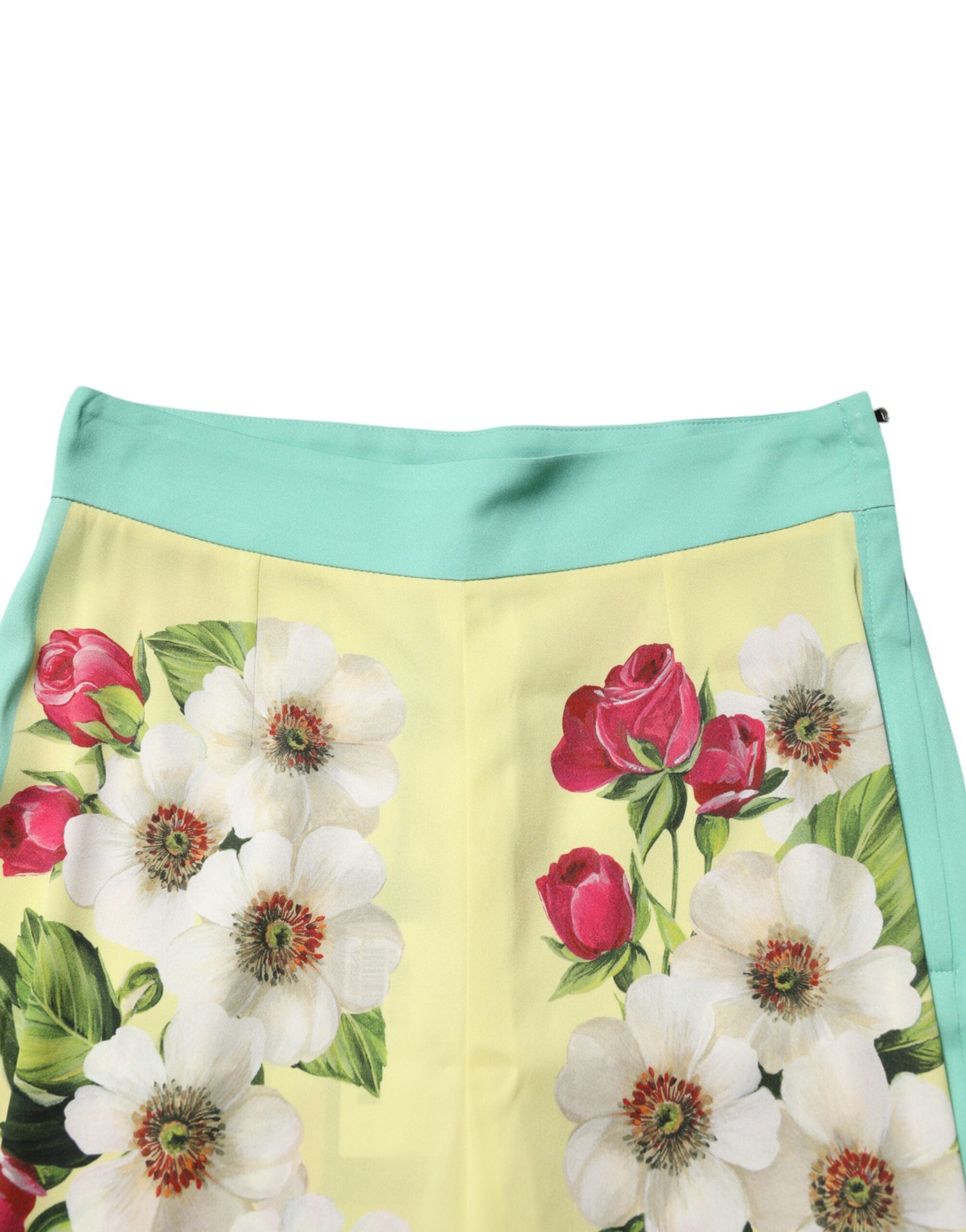 Gula sidenleggings med blommönster