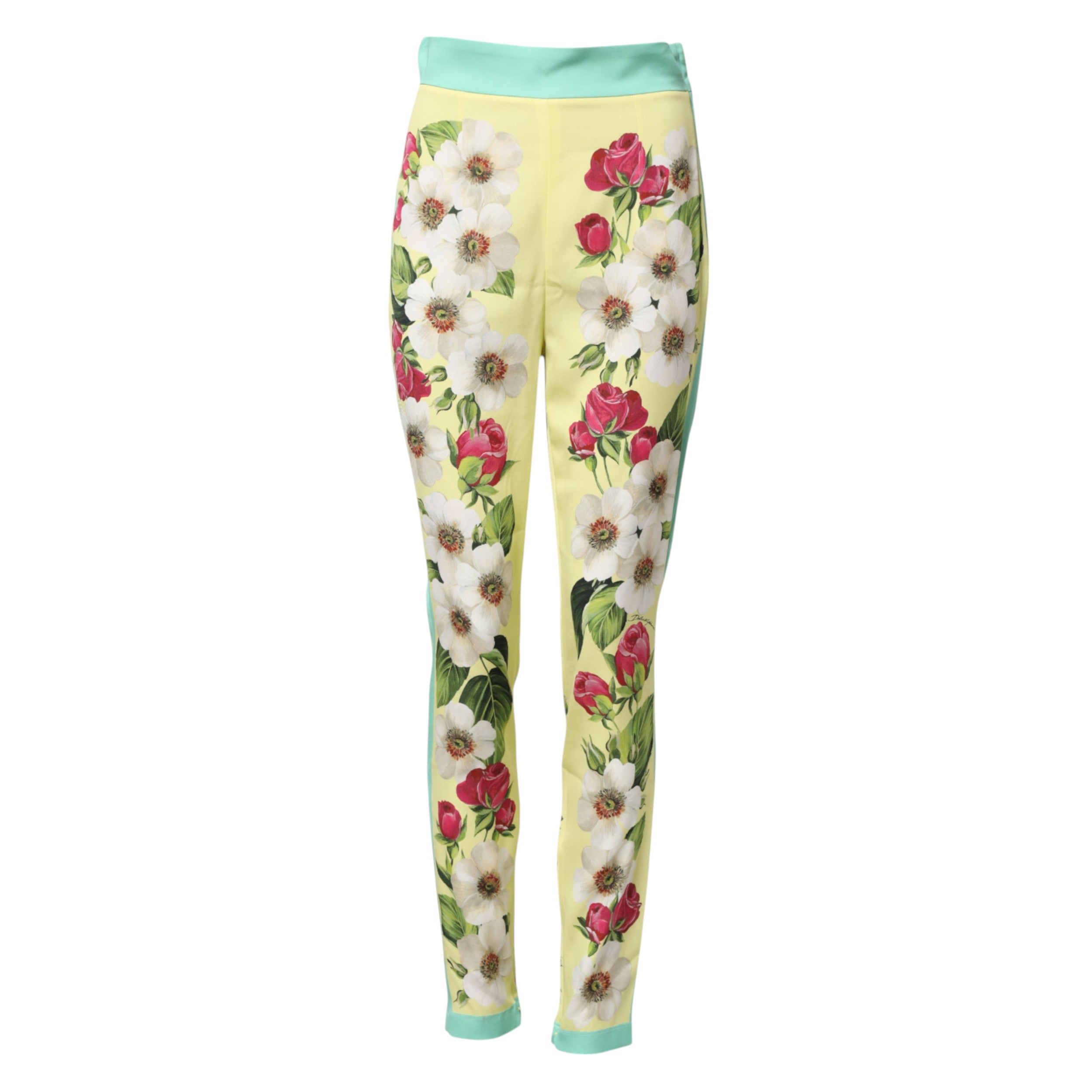 Gula sidenleggings med blommönster