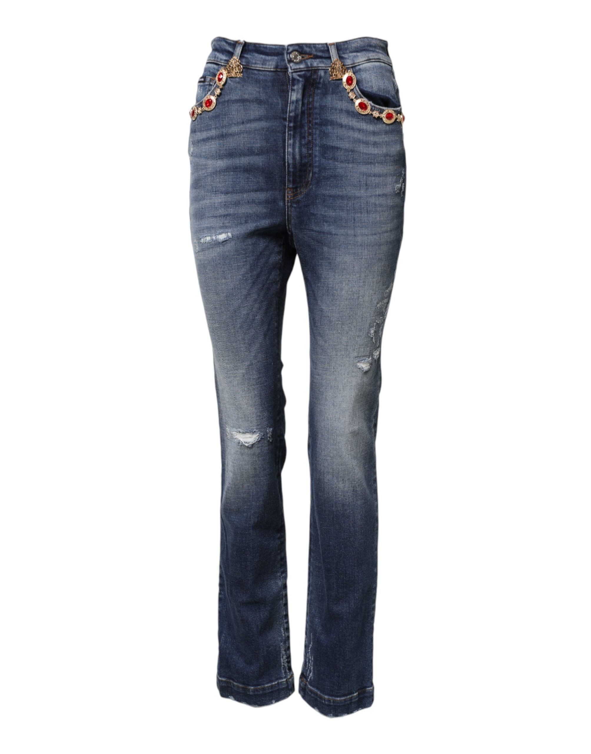 Blå denimjeans med strassutsmyckning
