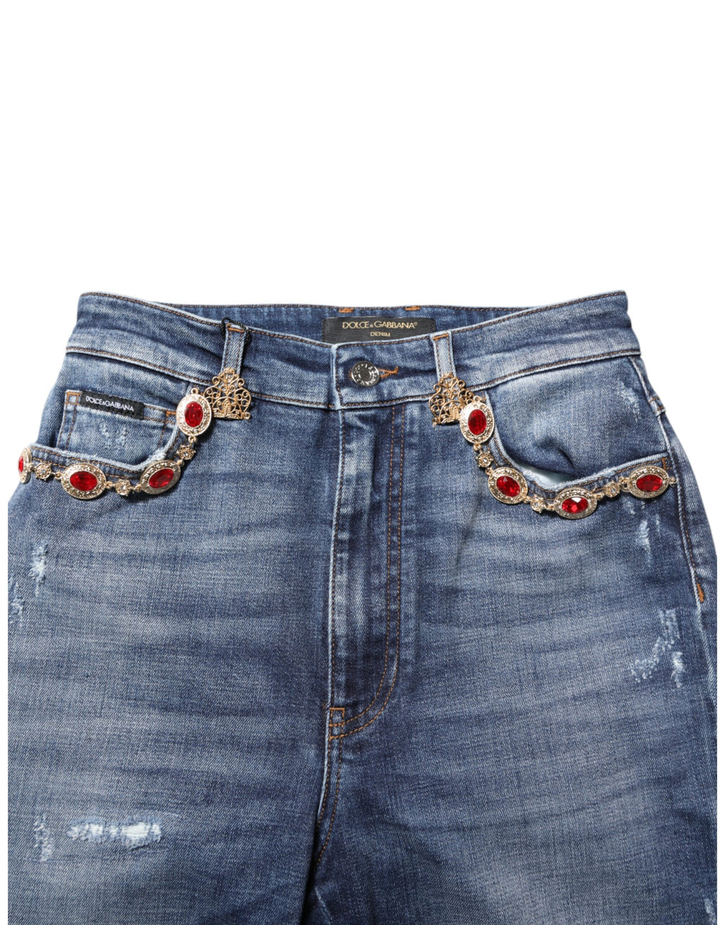Blå denimjeans med strassutsmyckning