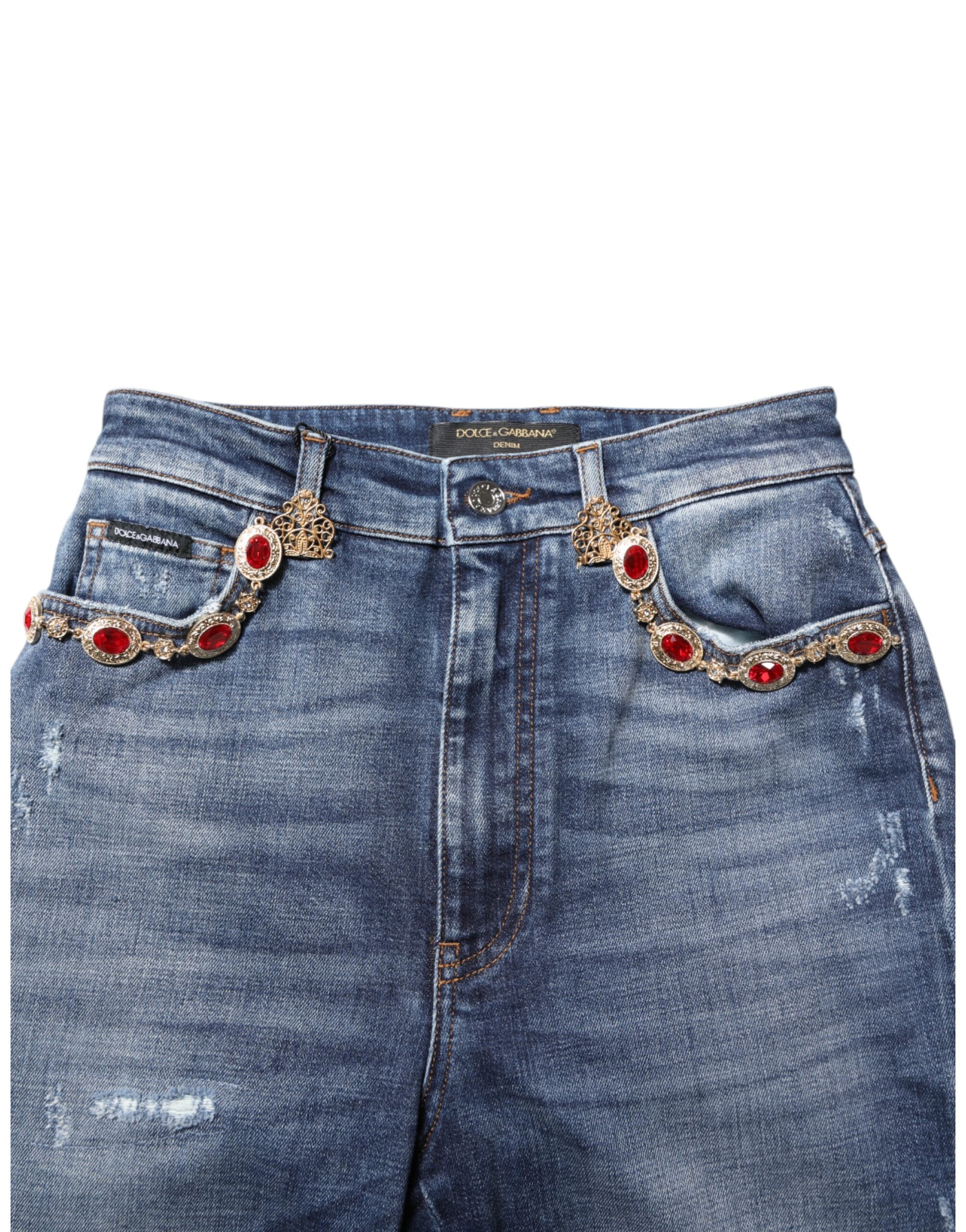Blå denimjeans med strassutsmyckning