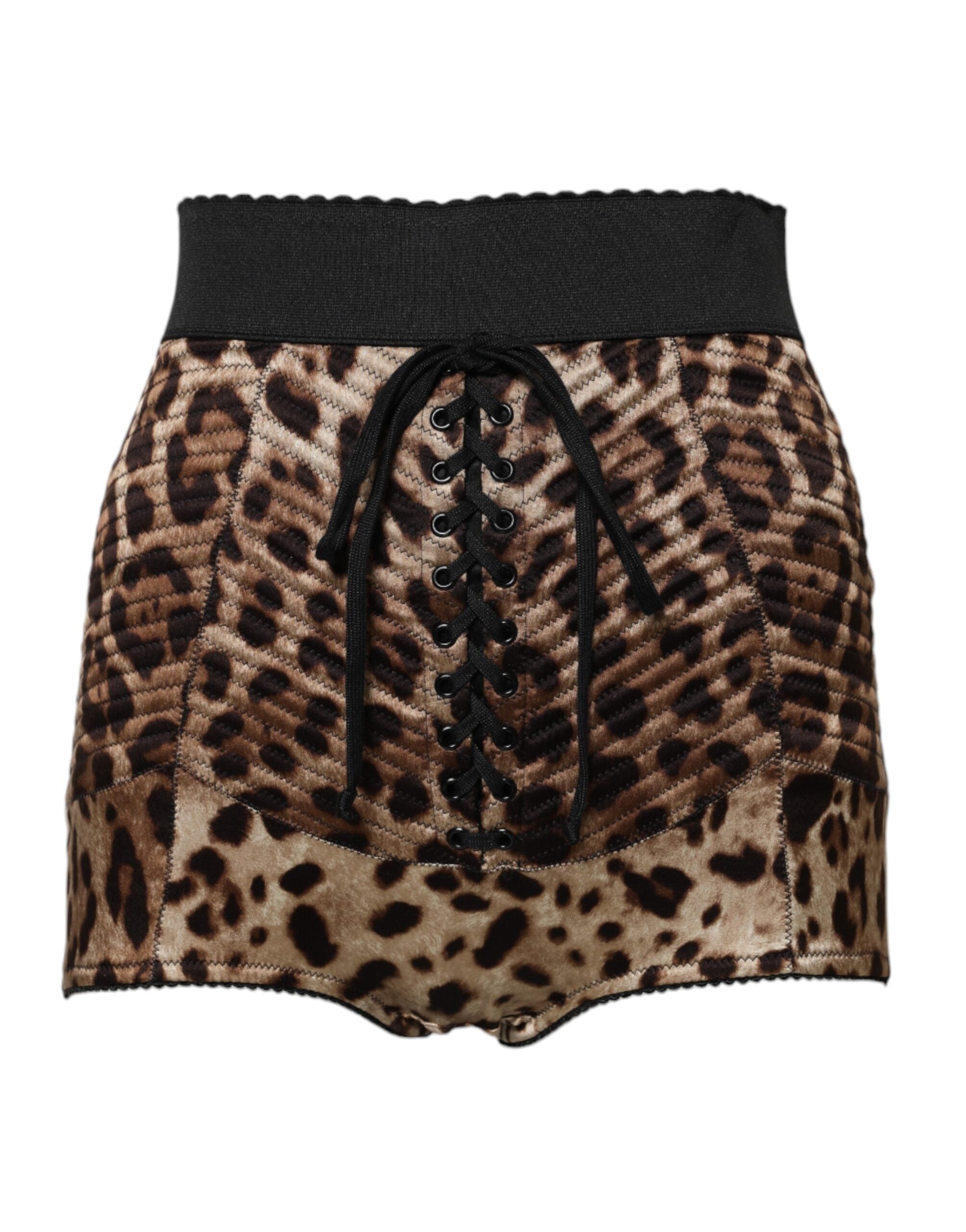 Brune leopardfargede hotpants-shorts med høy midje