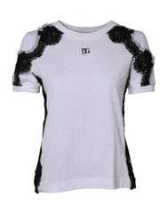 Dolce & Gabbana White Floral Lace DG Detailing Top T-shirt