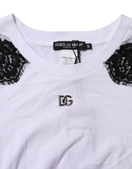 Dolce & Gabbana White Floral Lace DG Detailing Top T-shirt