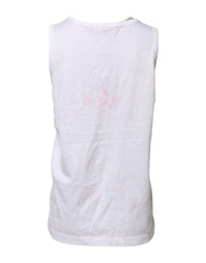 Dolce & Gabbana White Cotton Printed Sleeveless Round Neck Top