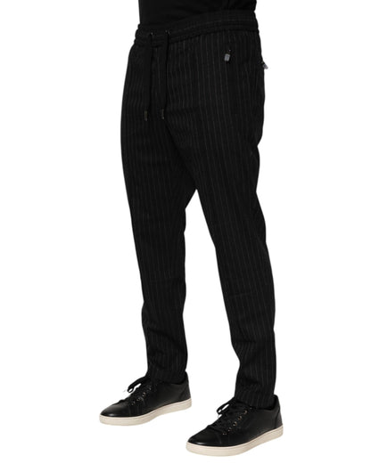Dolce &amp; Gabbana Svarta Randiga Joggingbyxor I Ull Herr