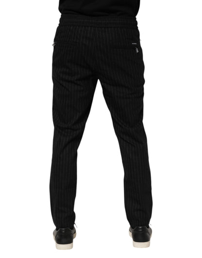 Dolce &amp; Gabbana Svarta Randiga Joggingbyxor I Ull Herr