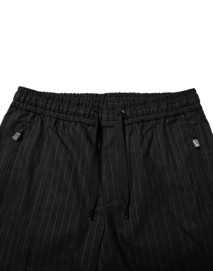 Dolce &amp; Gabbana Svarta Randiga Joggingbyxor I Ull Herr