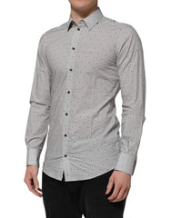 Dolce & Gabbana Gray Dotted Semi Fitted GOLD Men Formal Shirt