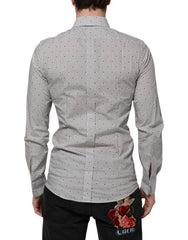 Dolce & Gabbana Gray Dotted Semi Fitted GOLD Men Formal Shirt