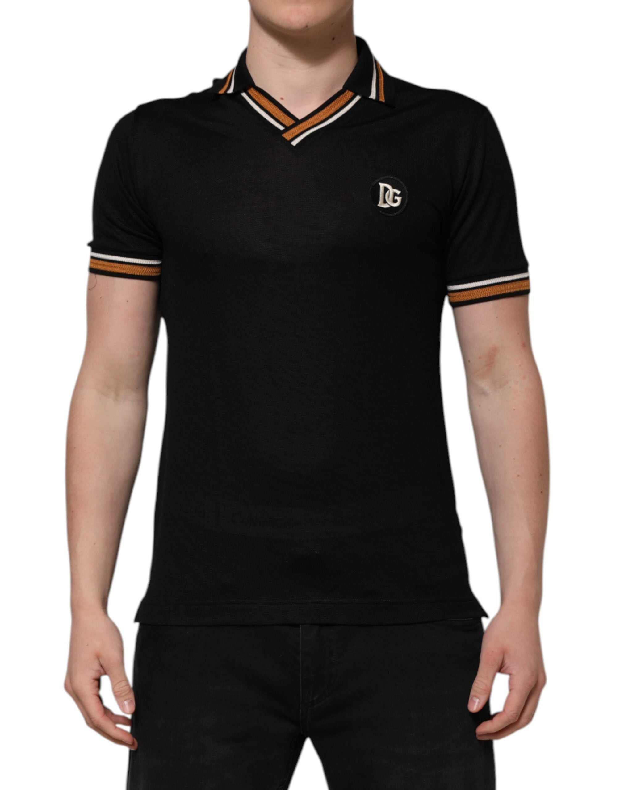 Svart DG Siden V-ringad Krage Herrpolo T-shirt