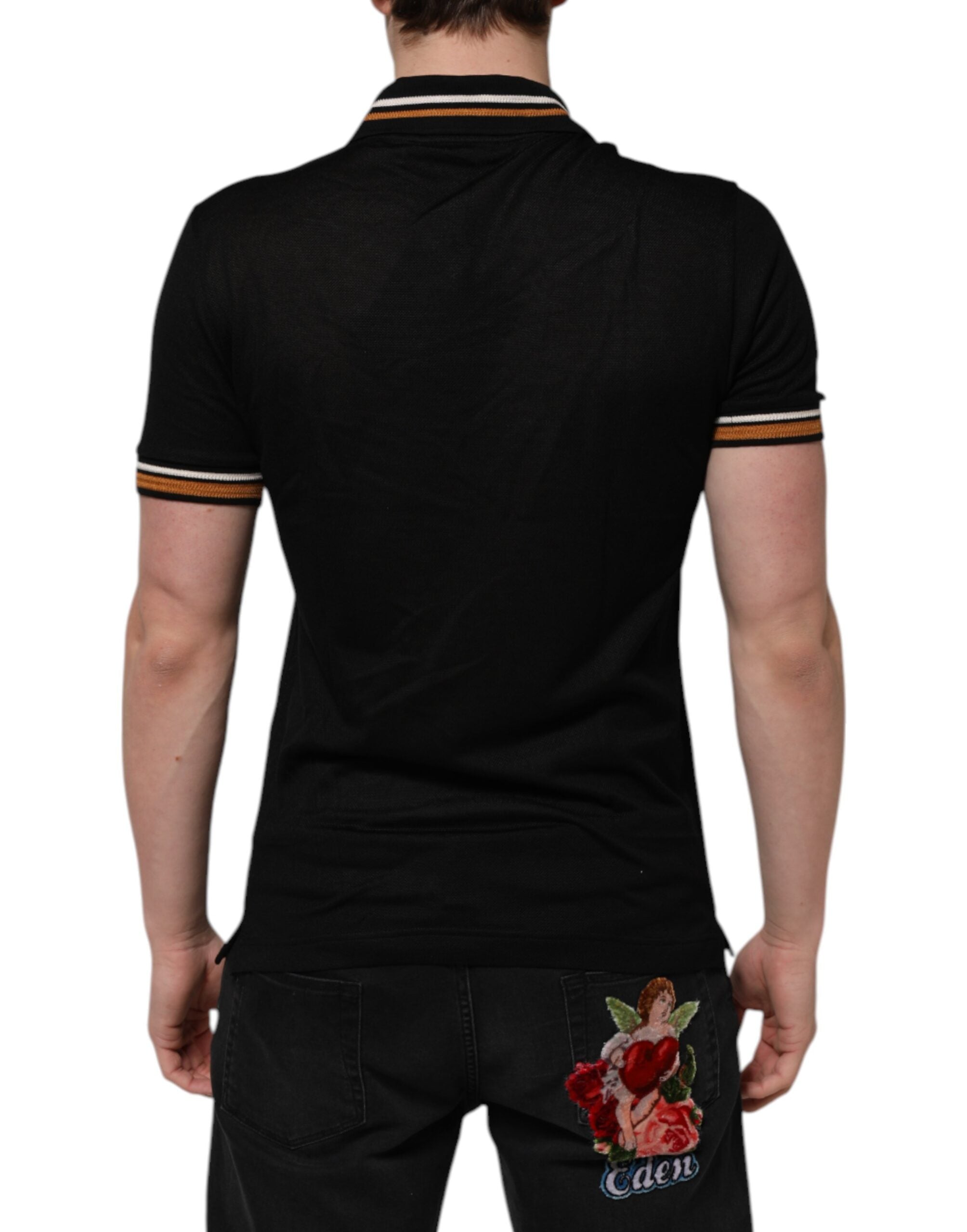 Svart DG Siden V-ringad Krage Herrpolo T-shirt