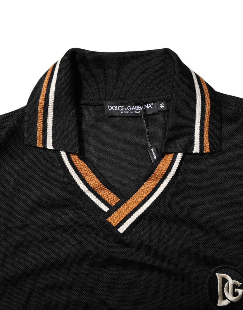 Svart DG Siden V-ringad Krage Herrpolo T-shirt