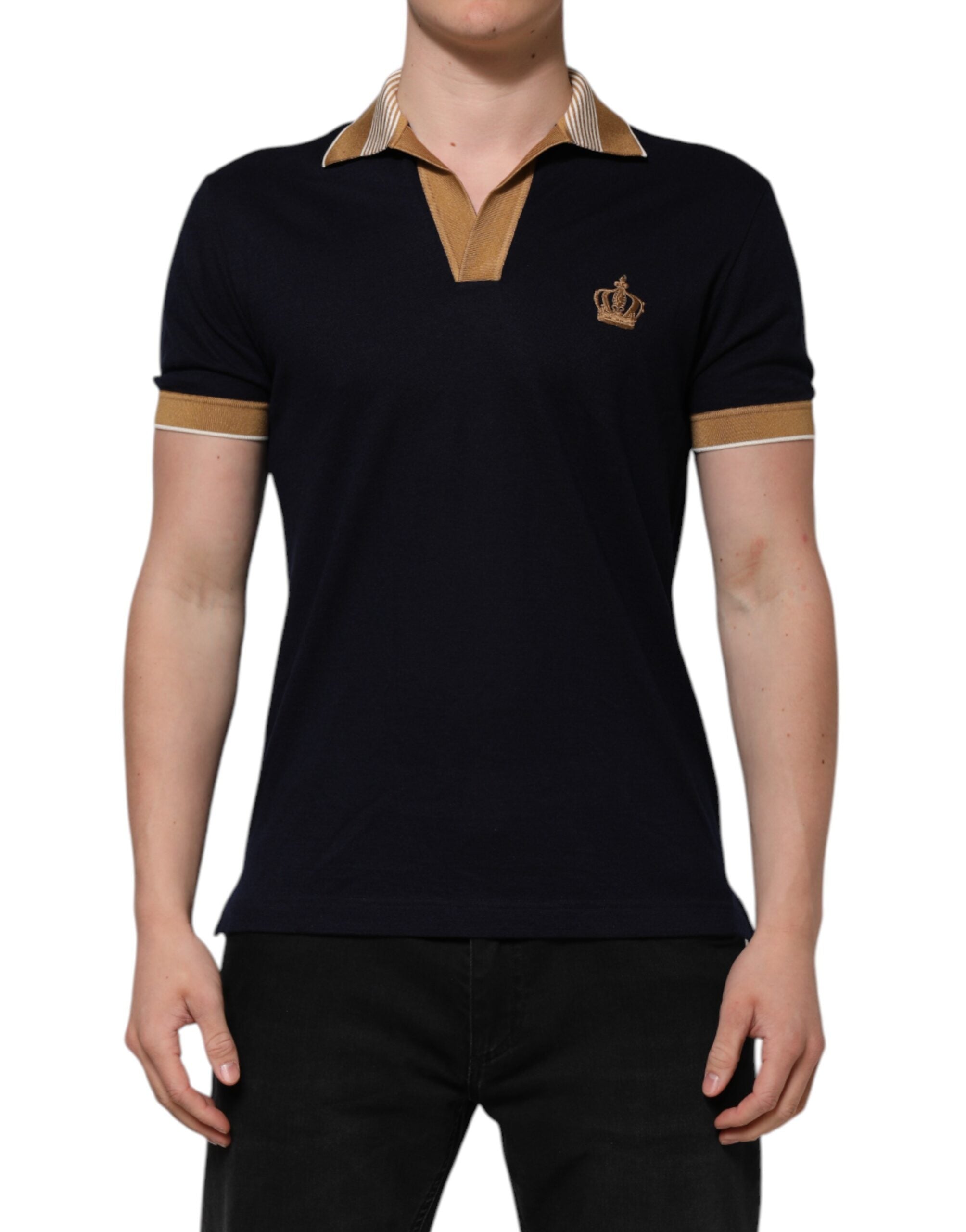Svart kashmirkronlogotyp herrpolo-t-shirt