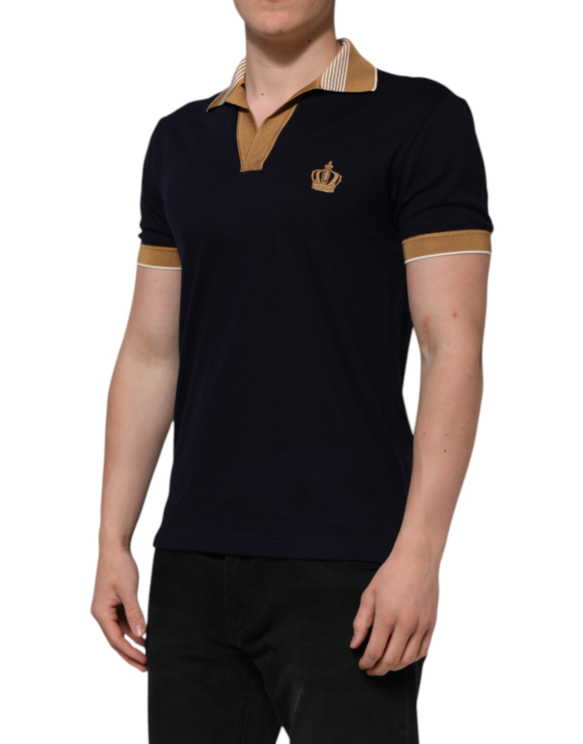 Svart kashmirkronlogotyp herrpolo-t-shirt