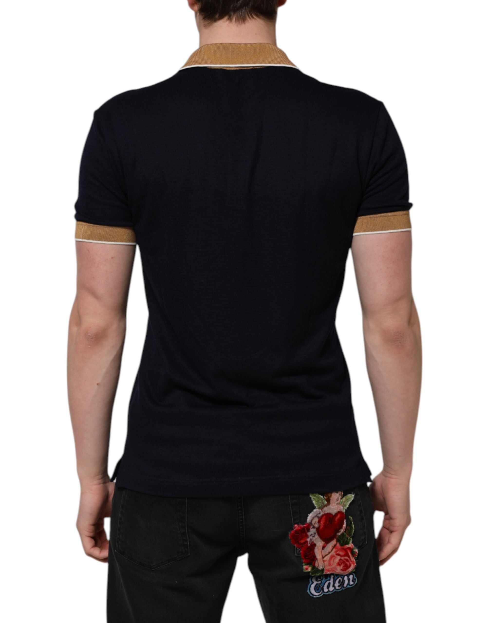Svart kashmirkronlogotyp herrpolo-t-shirt