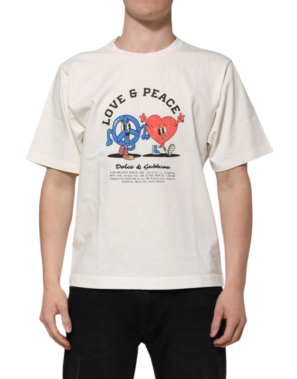 Vit Love Peace bomull herr-T-shirt med rund hals
