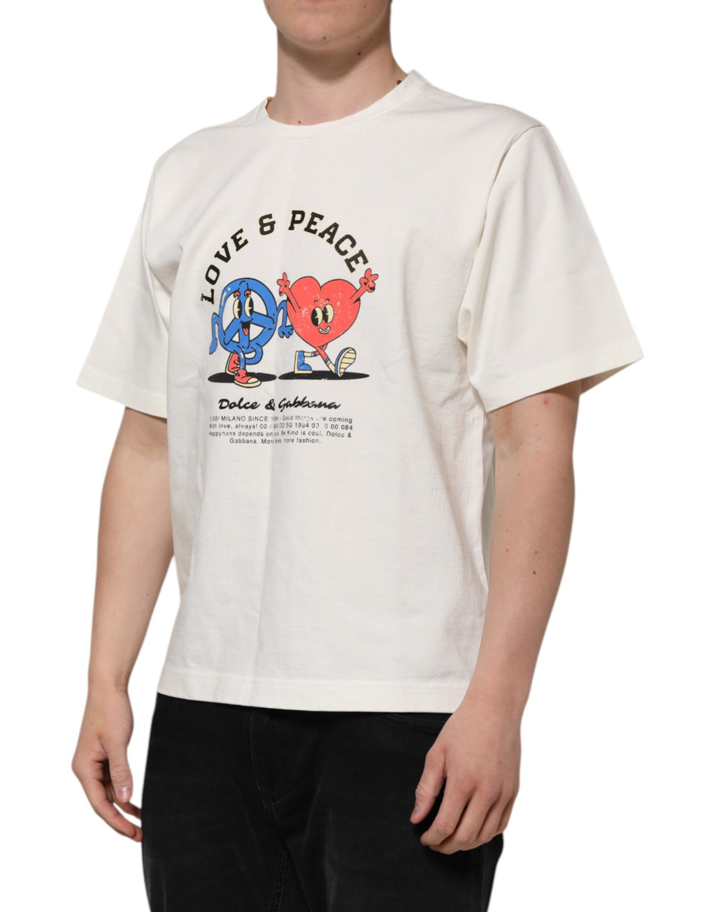 Vit Love Peace bomull herr-T-shirt med rund hals