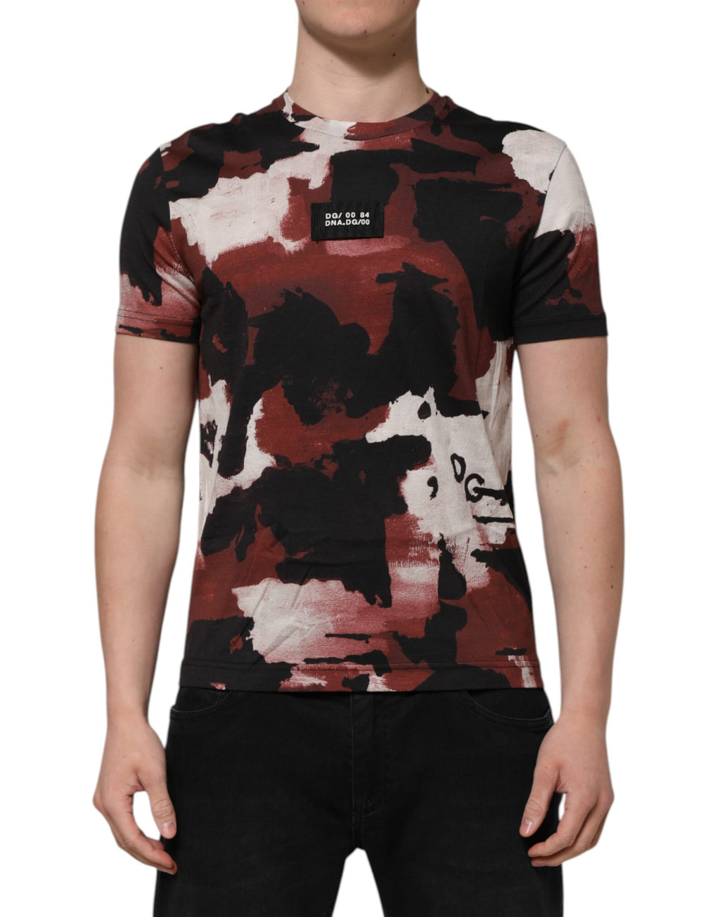 Flerfärgad kamouflage herr-t-shirt med rund hals