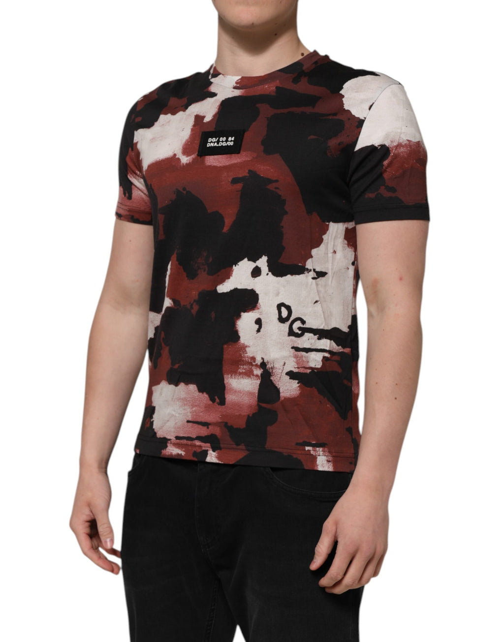 Flerfärgad kamouflage herr-t-shirt med rund hals