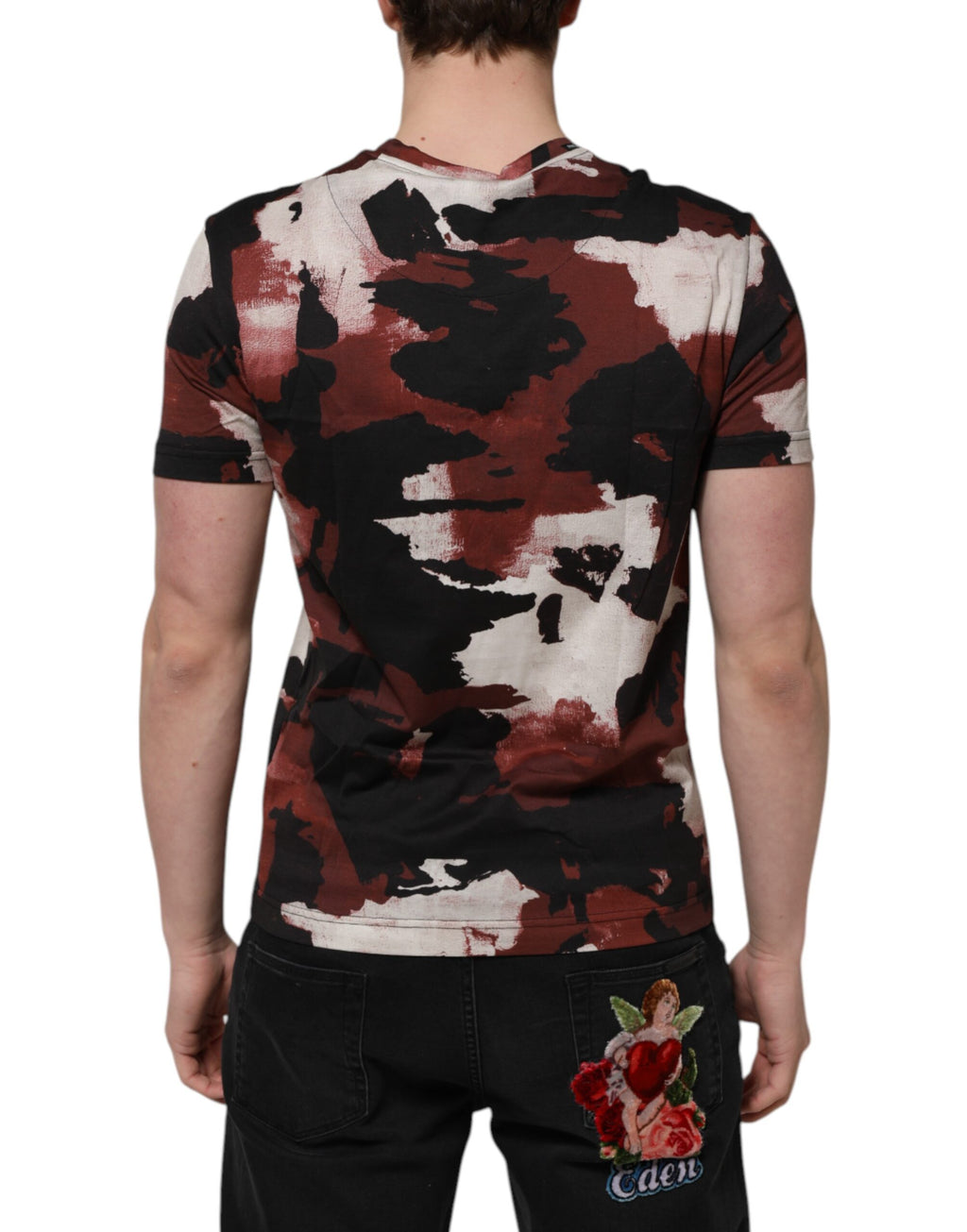 Flerfärgad kamouflage herr-t-shirt med rund hals