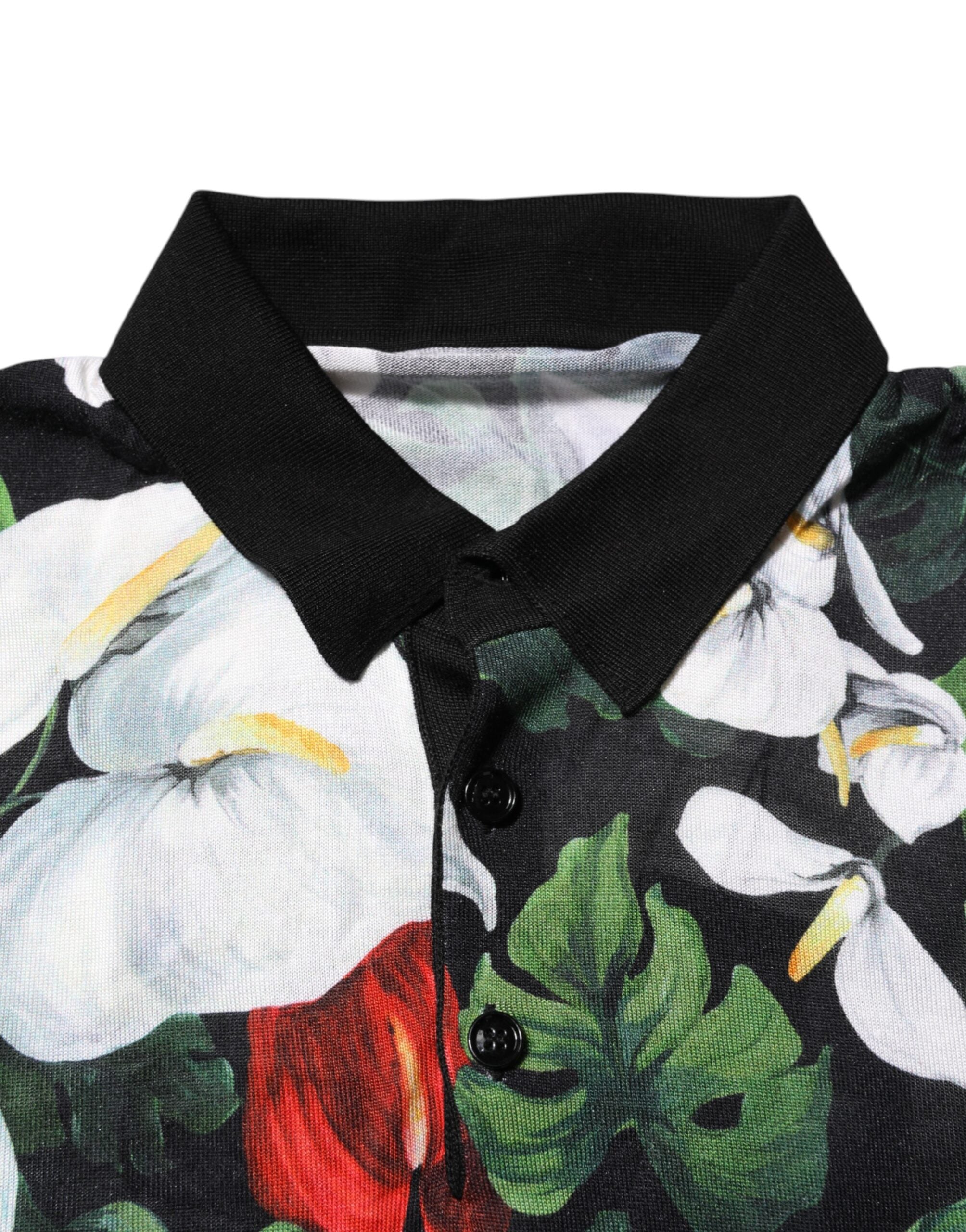 Flerfärgad blommig sidenpolo-t-shirt med krage