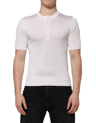 Dolce & Gabbana White Silk Short Sleeves Men Henley T-shirt