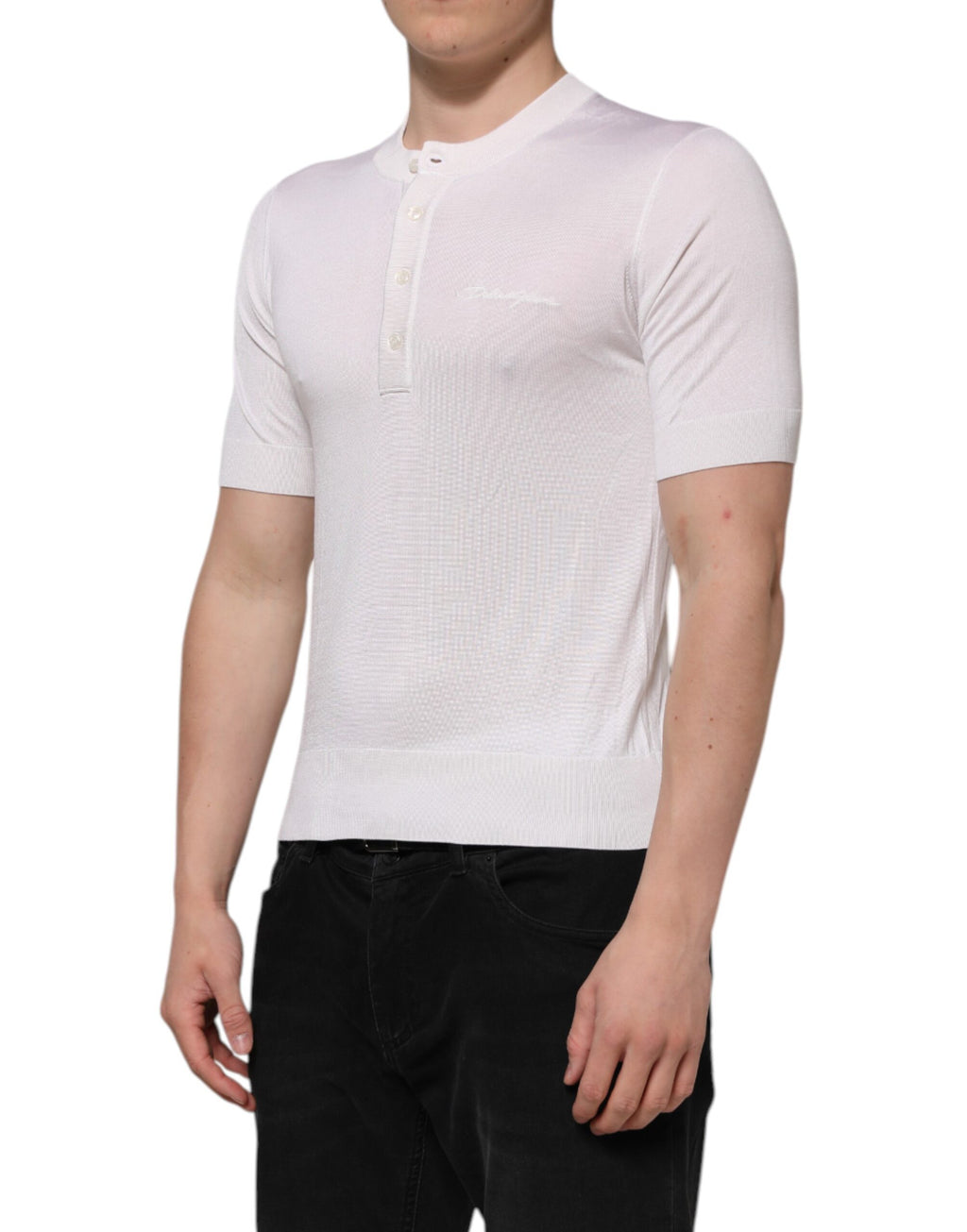 Vit siden kortärmad herr Henley T-shirt