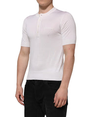 Dolce & Gabbana White Silk Short Sleeves Men Henley T-shirt