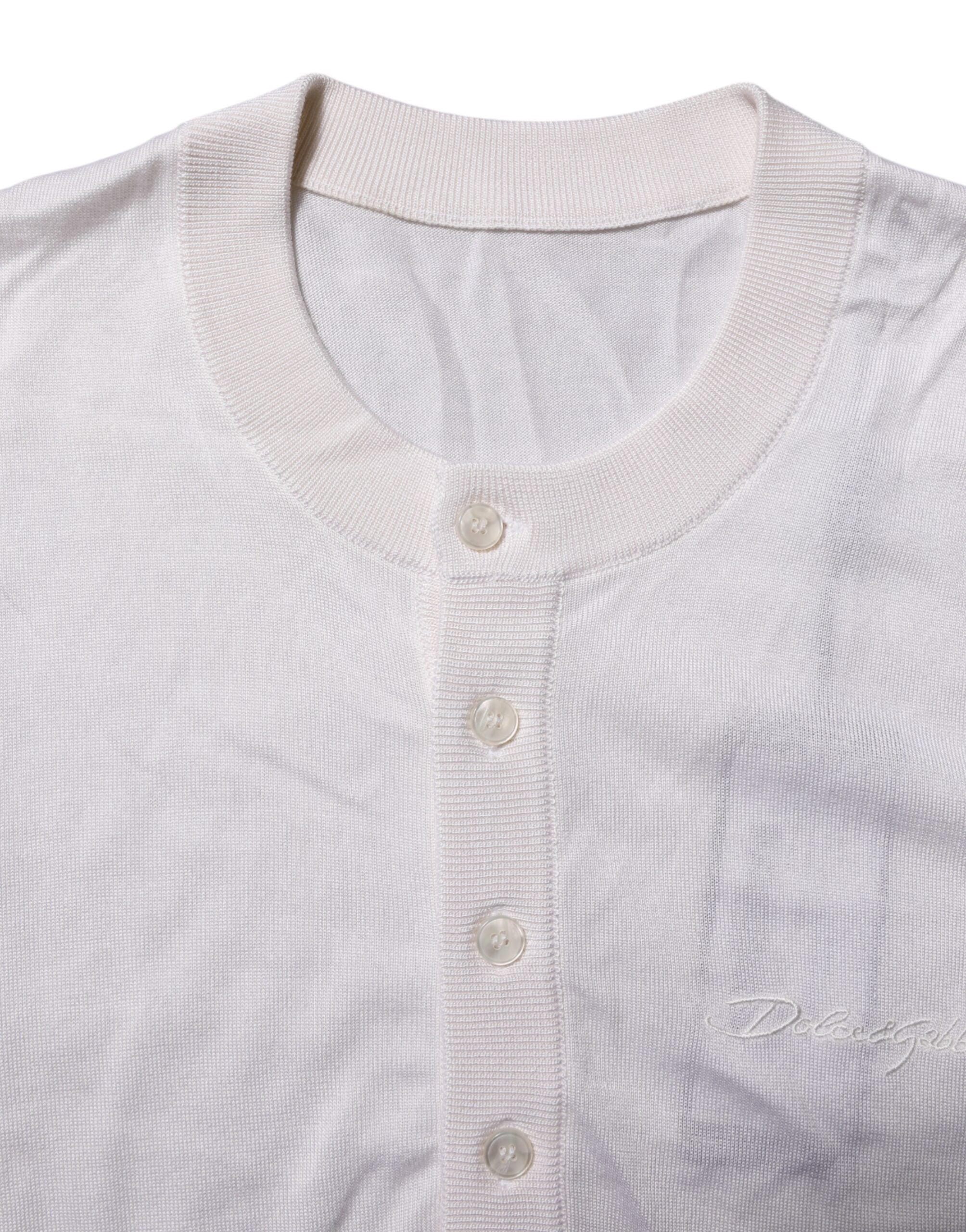 Dolce & Gabbana White Silk Short Sleeves Men Henley T-shirt